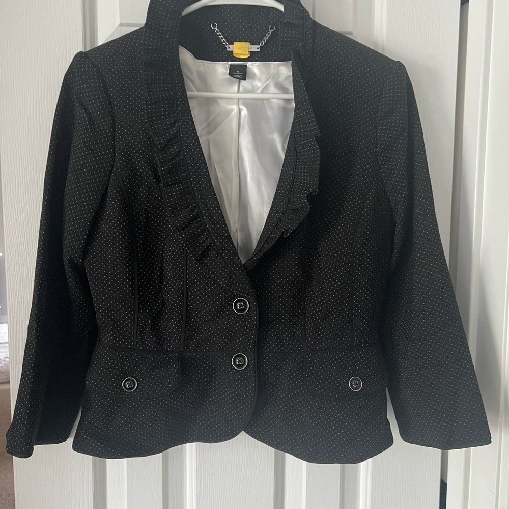 White House Black Market Polka Dot Blazer with Ruffle Detail